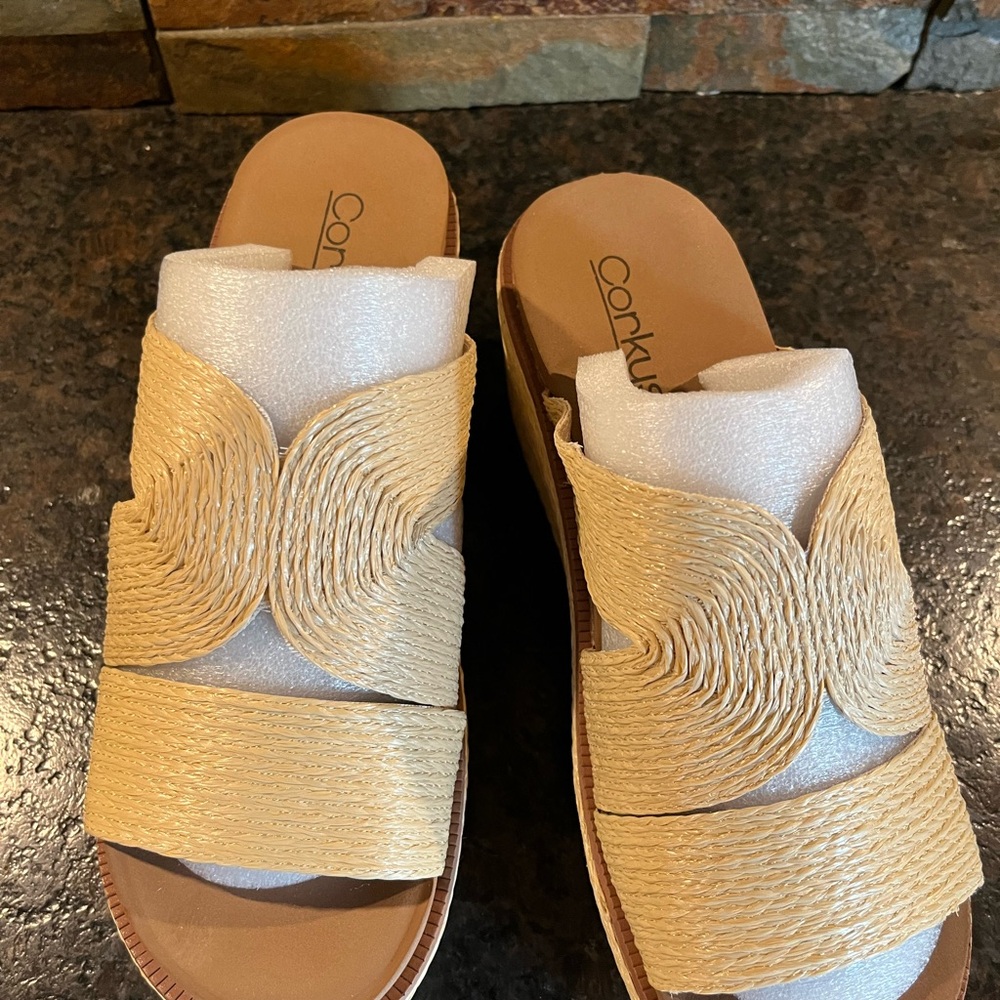 Corkys Beige Woven Wedge Sandals